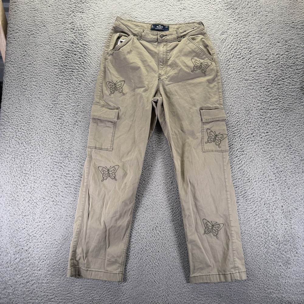 Hollister Pant Womens 8 Beige Cotton Cargo Straight Dad Workwear Travel Stretch - Picture 1 of 11